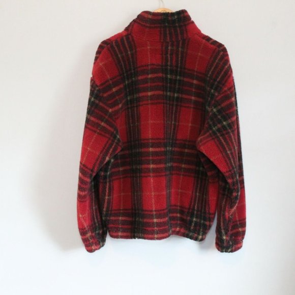Woolrich Red Plaid 1/4 Quarter Zip Fleece Pullover Jacket USA Made Large H11688 - Picture 7 of 8